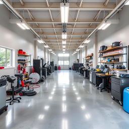 A spacious and well-equipped car detailing workshop measuring 20 meters in length and 6 meters in height