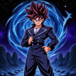 A powerful and menacing figure, inspired by classic anime, with an iconic hairstyle and a flamboyant outfit