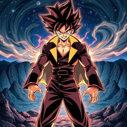 A powerful and menacing figure, inspired by classic anime, with an iconic hairstyle and a flamboyant outfit