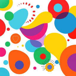 A vibrant abstract design with colorful shapes and patterns set against a clean white background