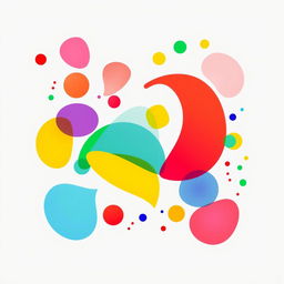 A vibrant abstract design with colorful shapes and patterns set against a clean white background