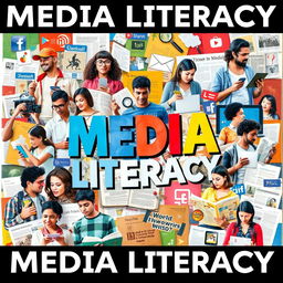 A vibrant collage art piece that highlights the importance of media literacy in people's lives