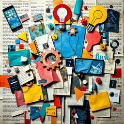 An abstract collage art piece that showcases the importance of media literacy in an individual's life