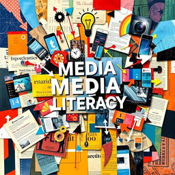 An abstract collage art piece that illustrates the significance of media literacy in an individual's life