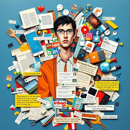 A creative collage art piece that showcases the importance of media literacy in a person's life
