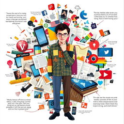 A creative collage art piece that showcases the importance of media literacy in a person's life