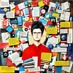 A creative collage art piece that showcases the importance of media literacy in a person's life