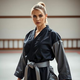 A stunning full body portrait of a beautiful woman who is a martial arts expert and dominatrix