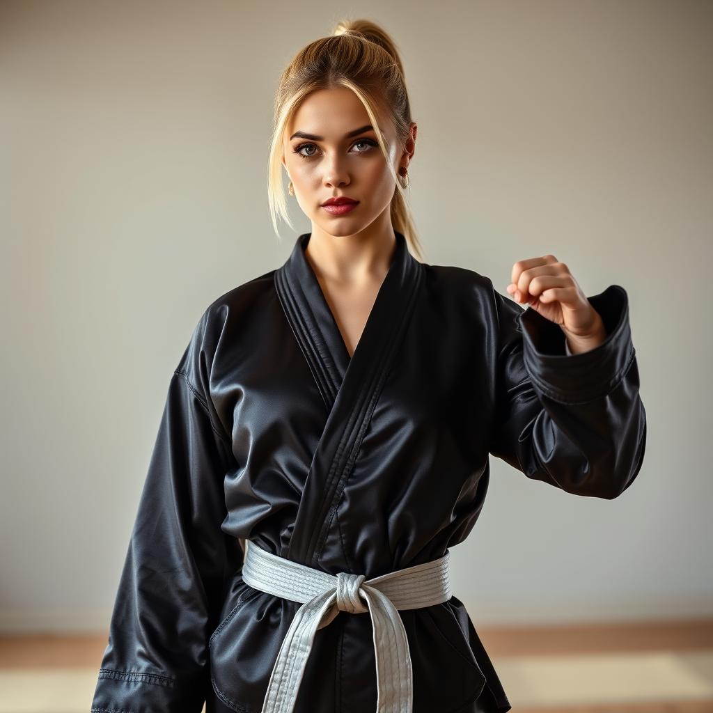A stunning full body portrait of a beautiful woman who is a martial arts expert and dominatrix