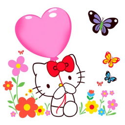 A cute and whimsical illustration of Hello Kitty, featuring her iconic design with a simple, cheerful expression