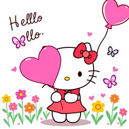 A cute and whimsical illustration of Hello Kitty, featuring her iconic design with a simple, cheerful expression