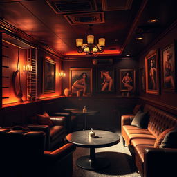 A visually striking background of a BDSM club, featuring a sophisticated and erotic ambiance