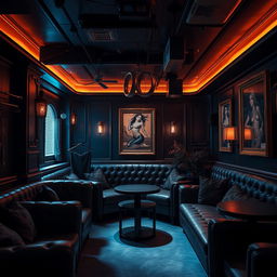 A visually striking background of a BDSM club, featuring a sophisticated and erotic ambiance