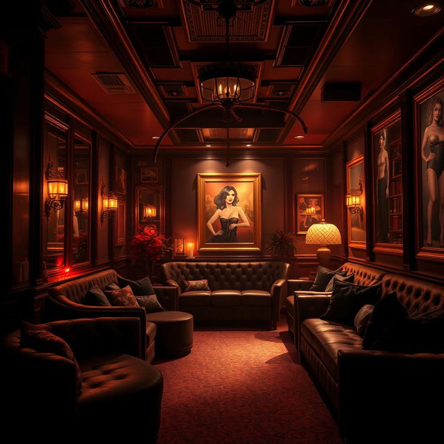 A visually striking background of a BDSM club, featuring a sophisticated and erotic ambiance