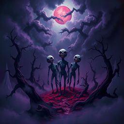 A surreal and eerie scene featuring an abstract representation of horror, blending elements of the macabre with a strange fascination