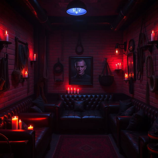 An immersive background of a bondage dungeon club, showcasing a mysterious and inviting atmosphere