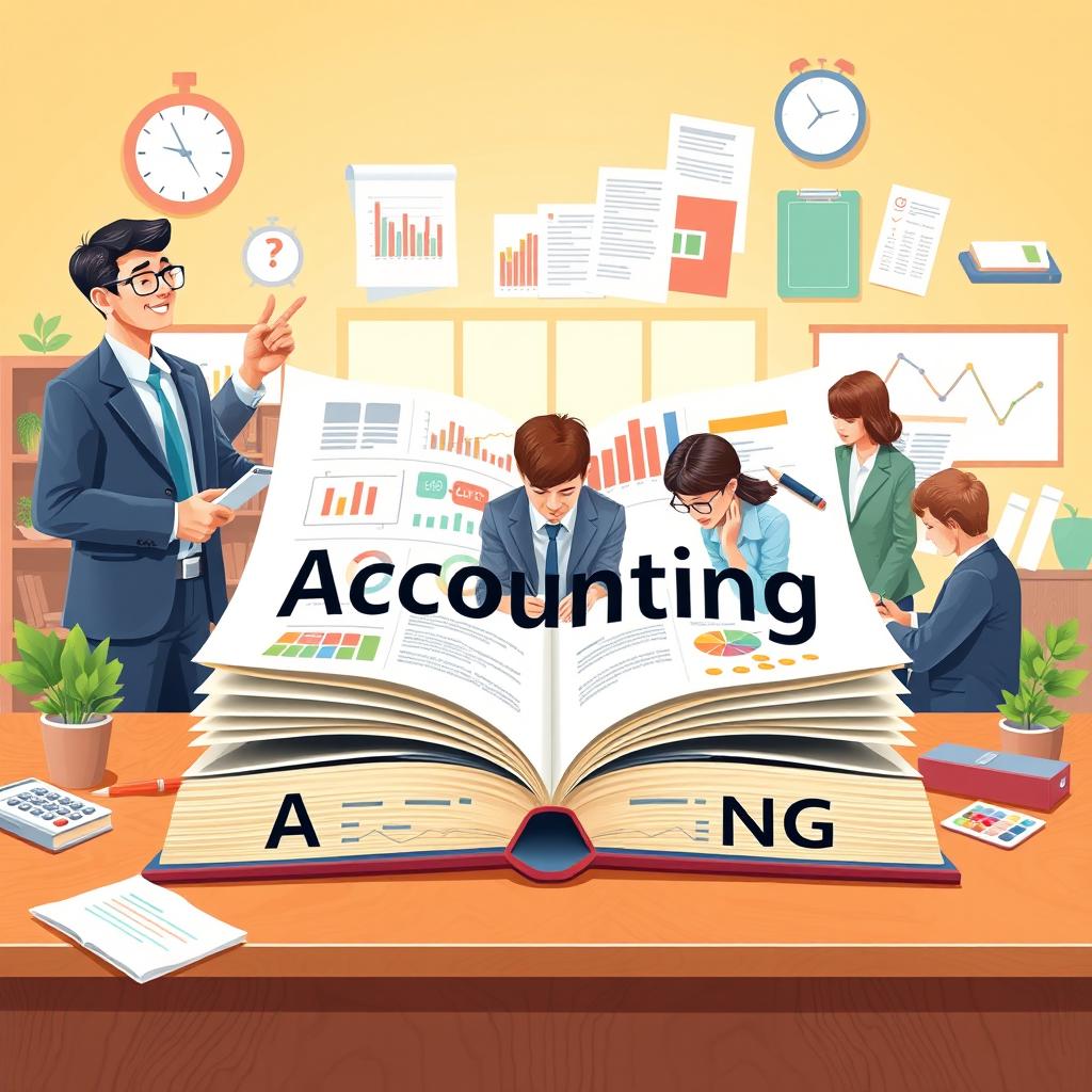 A visually engaging educational illustration that defines accounting
