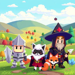 A vibrant and colorful scene featuring various pixel art characters, each with unique designs and expressions
