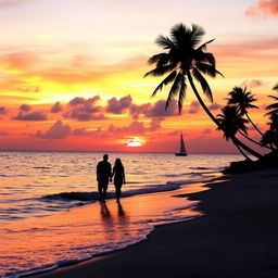 A captivating sunset over a serene beach, with gentle waves lapping at the shore