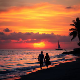 A captivating sunset over a serene beach, with gentle waves lapping at the shore