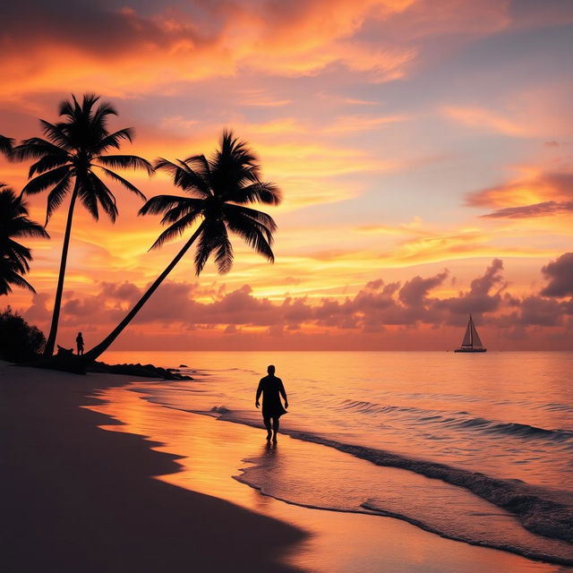 A captivating sunset over a serene beach, with gentle waves lapping at the shore