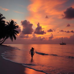 A captivating sunset over a serene beach, with gentle waves lapping at the shore