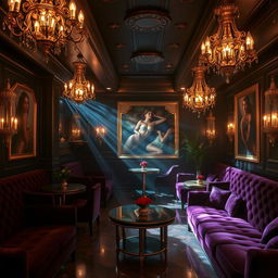 An enchanting background of a luxurious bondage night club, where opulence intertwines with seductive charm