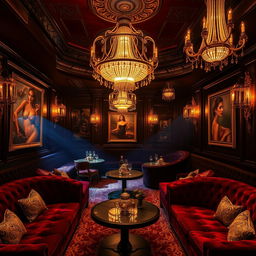 An enchanting background of a luxurious bondage night club, where opulence intertwines with seductive charm