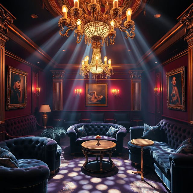 An enchanting background of a luxurious bondage night club, where opulence intertwines with seductive charm