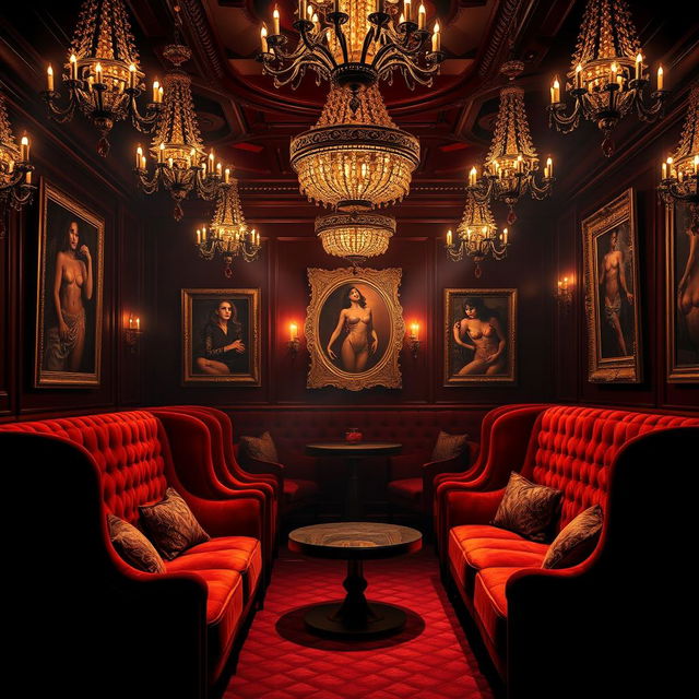 An enchanting background that illustrates a luxurious bondage night club, filled with an air of mystery and allure