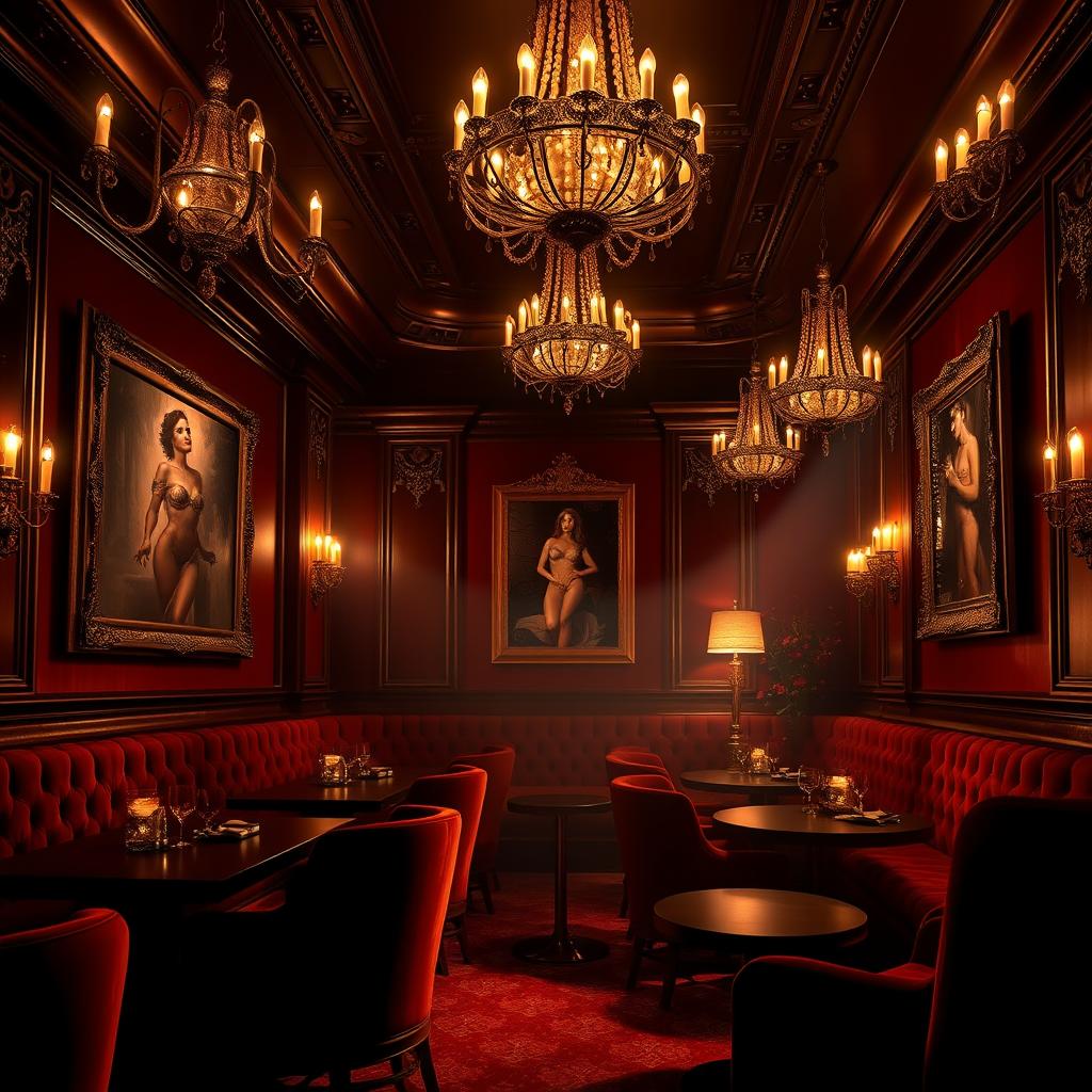 An enchanting background that illustrates a luxurious bondage night club, filled with an air of mystery and allure