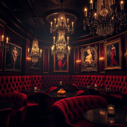 An enchanting background that illustrates a luxurious bondage night club, filled with an air of mystery and allure