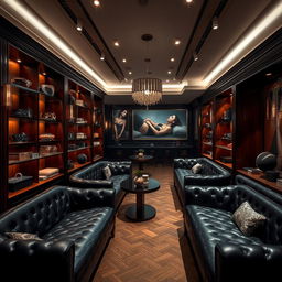 A captivating background depicting a journey through a luxurious BDSM accessory club, where elegance meets sensuality