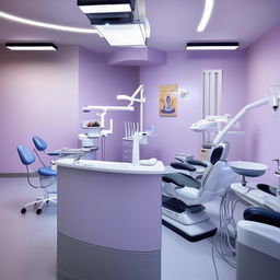 A modern, clean, and well-lit dental clinic with state-of-the-art dental equipment, comfortable seating in the waiting area and reassuring, calming colors on the walls.