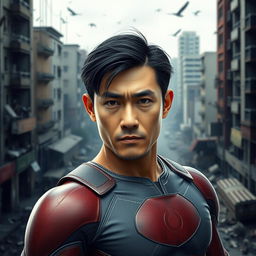 A 3D film poster featuring a superhero, an Indonesian man approximately 40 years old, without a mask