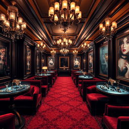 A mesmerizing background depicting a journey through a luxurious bondage club, showcasing an atmosphere of opulence and sensuality