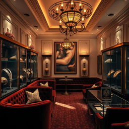 A stunning background showcasing a luxurious accessory bondage club, designed with an air of elegance and sophistication