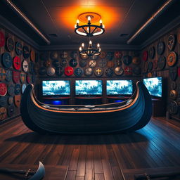 A vibrant PlayStation gaming center with a captivating Viking theme