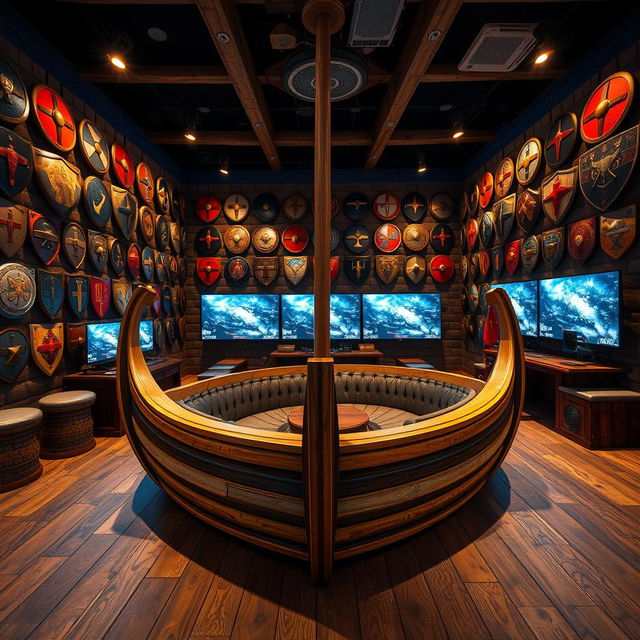 A vibrant PlayStation gaming center with a captivating Viking theme