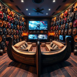A vibrant PlayStation gaming center with a captivating Viking theme