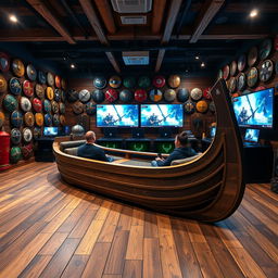 A vibrant PlayStation gaming center with a captivating Viking theme