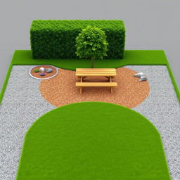 A 3D rectangular garden project featuring a mix of gravel paths and lush green grass