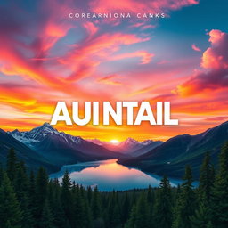 A stunning music cover art featuring a majestic mountain landscape under a vibrant sunset