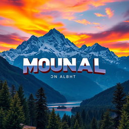 A stunning music cover art featuring a majestic mountain landscape under a vibrant sunset