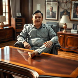 A hyper-realistic 3D image of an Indonesian man, portrayed as a director in his work environment