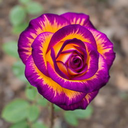 A beautiful intense violet rose with vibrant yellow undertones