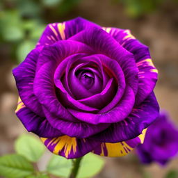A beautiful intense violet rose with vibrant yellow undertones