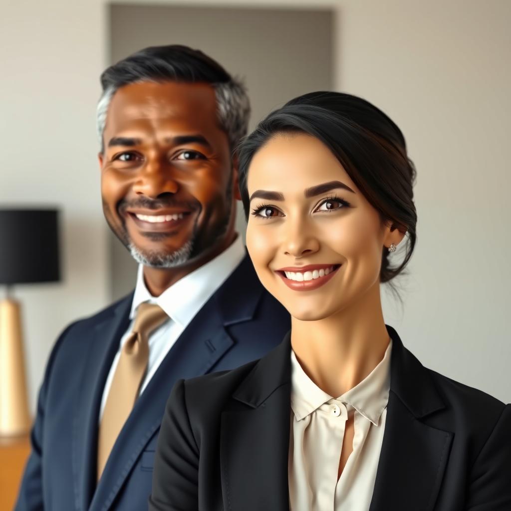 A formal portrait of two individuals, each with their respective faces swapped