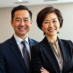 A formal portrait of two individuals, each with their respective faces swapped
