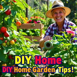 A vibrant and colorful YouTube thumbnail depicting a flourishing home garden (huerto casero)